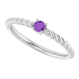 Platinum Round Natural Amethyst Rope Solitaire Ring - view 10