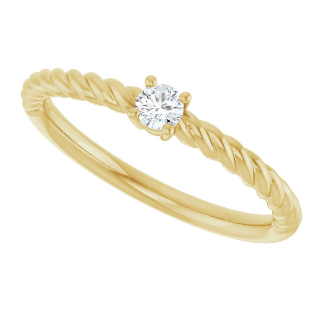 14K Gold Round Natural White Sapphire Rope Solitaire Ring - Yellow Gold - view 10