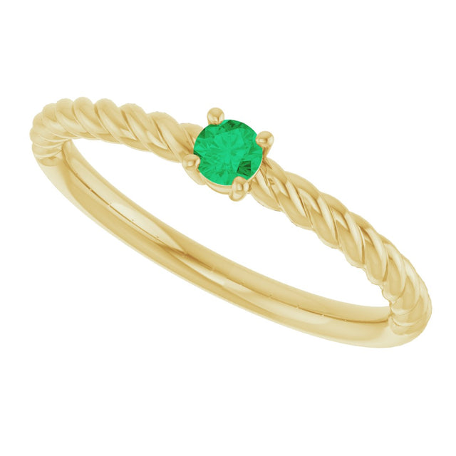 14K Gold Round Natural Emerald Rope Solitaire Ring - Yellow Gold - view 10