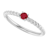 14K Gold Round Lab-Grown Ruby Rope Solitaire Ring - White Gold - view 10