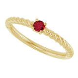 14K Gold Round Lab-Grown Ruby Rope Solitaire Ring - Yellow Gold - view 10