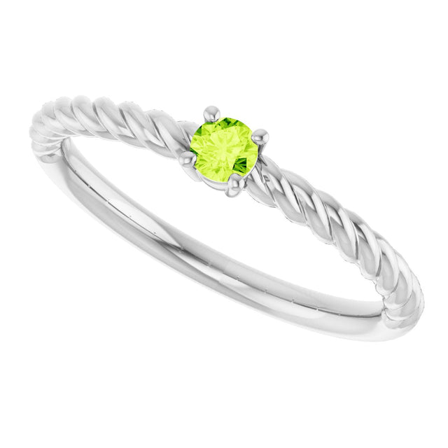 Platinum Round Natural Peridot Rope Solitaire Ring - view 10