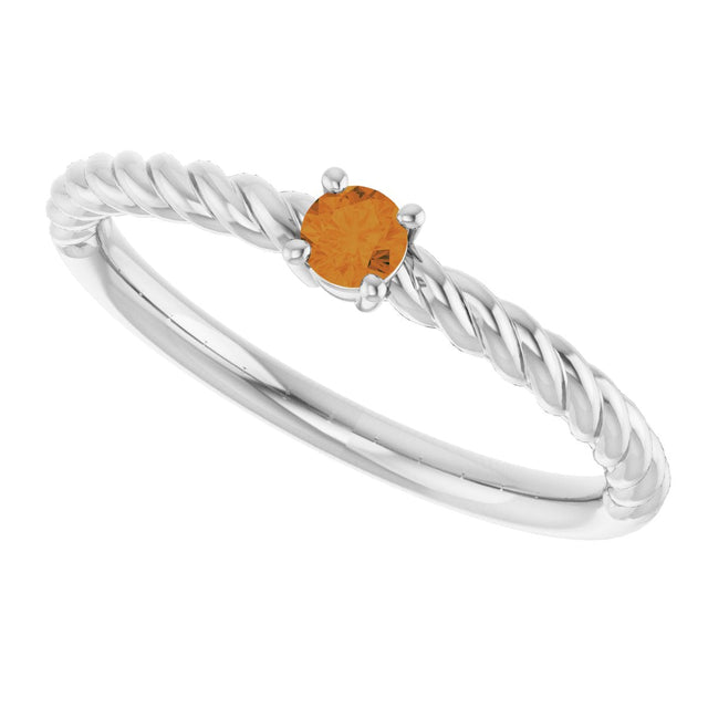 14K Gold Round Natural Citrine Rope Solitaire Ring - White Gold - view 10