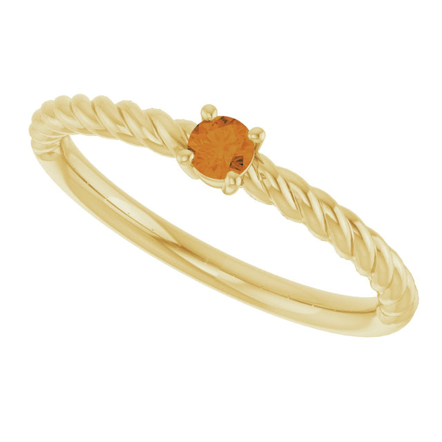 14K Gold Round Natural Citrine Rope Solitaire Ring - Yellow Gold - view 10