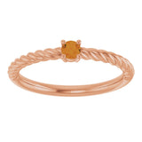 14K Gold Round Natural Citrine Rope Solitaire Ring - Rose Gold - view 8