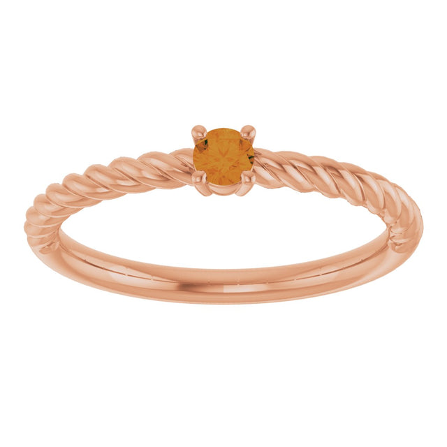 14K Gold Round Natural Citrine Rope Solitaire Ring - Rose Gold - view 8