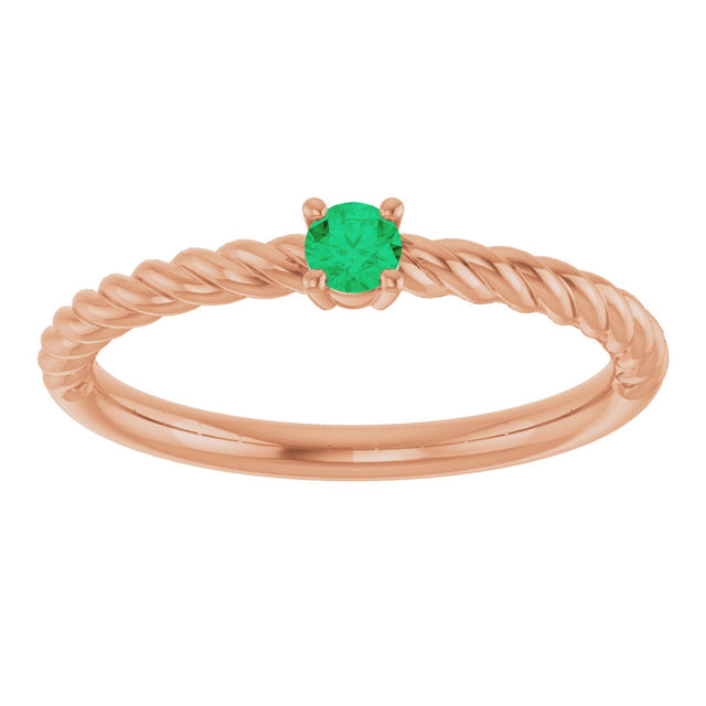 14K Gold Round Lab-Grown Emerald Rope Solitaire Ring - Rose Gold - view 9