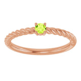 14K Gold Round Natural Peridot Rope Solitaire Ring - Rose Gold - view 8