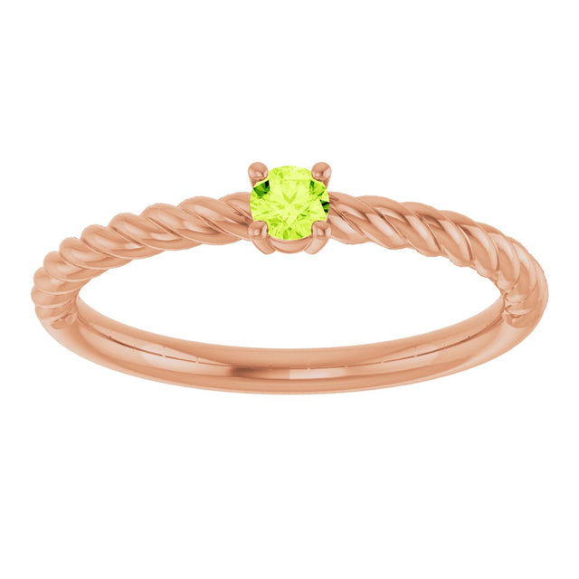 14K Gold Round Natural Peridot Rope Solitaire Ring - Rose Gold - view 8