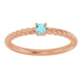 14K Gold Round Natural Blue Zircon Rope Solitaire Ring - Rose Gold - view 8