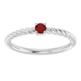 Platinum Round Natural Mozambique Garnet Rope Solitaire Ring - view 8