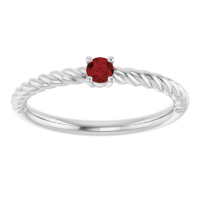 Platinum Round Natural Mozambique Garnet Rope Solitaire Ring - view 8