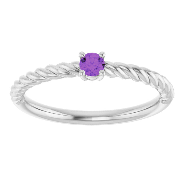 14K Gold Round Natural Amethyst Rope Solitaire Ring - White Gold - view 8