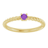 14K Gold Round Natural Amethyst Rope Solitaire Ring - Yellow Gold - view 9
