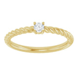 14K Gold Round Natural White Sapphire Rope Solitaire Ring - Yellow Gold - view 8