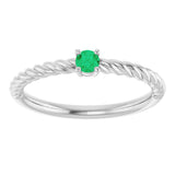 14K Gold Round Lab-Grown Emerald Rope Solitaire Ring - White Gold - view 9
