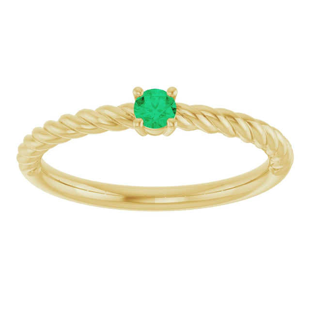 14K Gold Round Natural Emerald Rope Solitaire Ring - Yellow Gold - view 8