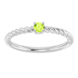 Platinum Round Natural Peridot Rope Solitaire Ring - view 8