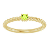 14K Gold Round Natural Peridot Rope Solitaire Ring - Yellow Gold - view 8