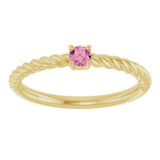 14K Gold Round Natural Pink Tourmaline Rope Solitaire Ring - Yellow Gold - view 9