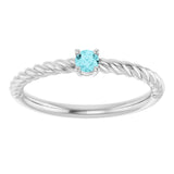 14K Gold Round Natural Blue Zircon Rope Solitaire Ring - White Gold - view 8