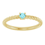 14K Gold Round Natural Blue Zircon Rope Solitaire Ring - Yellow Gold - view 8