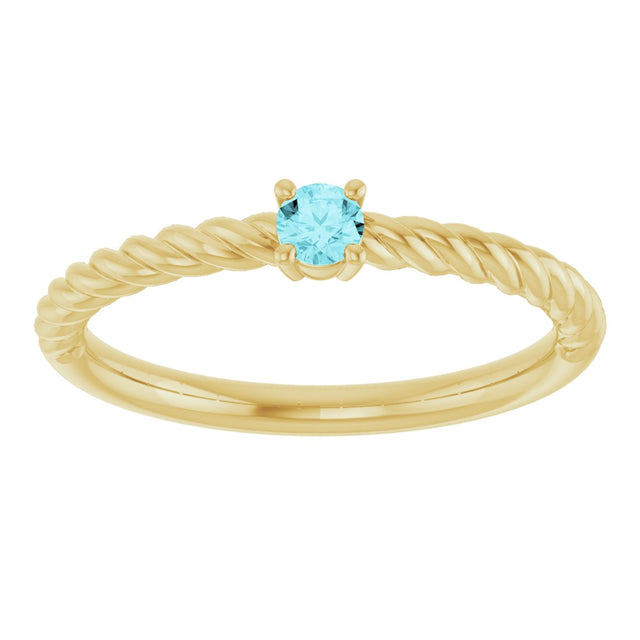 14K Gold Round Natural Blue Zircon Rope Solitaire Ring - Yellow Gold - view 8