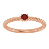 14K Gold Round Natural Mozambique Garnet Rope Solitaire Ring - Rose Gold - view 9