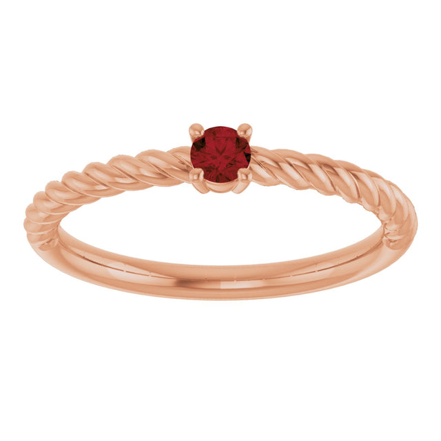 14K Gold Round Natural Mozambique Garnet Rope Solitaire Ring - Rose Gold - view 9