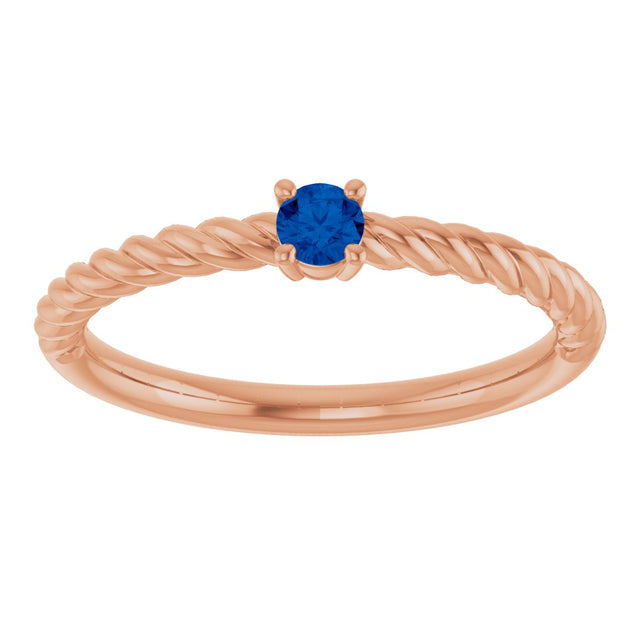14K Gold Round Lab-Grown Blue Sapphire Rope Solitaire Ring - Rose Gold - view 8