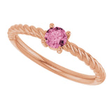 14K Gold Round Natural Pink Tourmaline Rope Solitaire Ring - Rose Gold - view 10
