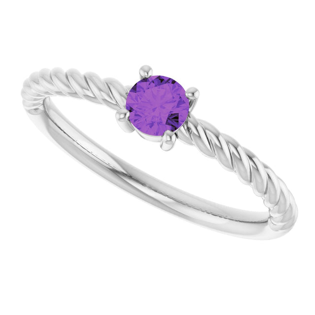 Platinum Round Natural Amethyst Rope Solitaire Ring - view 7