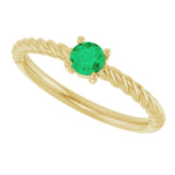 14K Gold Round Lab-Grown Emerald Rope Solitaire Ring - Yellow Gold - view 8