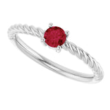 14K Gold Round Lab-Grown Ruby Rope Solitaire Ring - White Gold - view 6