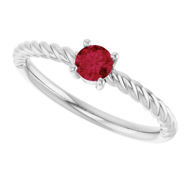 14K Gold Round Lab-Grown Ruby Rope Solitaire Ring - White Gold - view 6