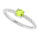 14K Gold Round Natural Peridot Rope Solitaire Ring - White Gold - view 8