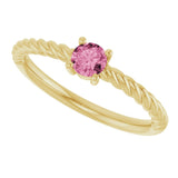 14K Gold Round Natural Pink Tourmaline Rope Solitaire Ring - Yellow Gold - view 8