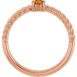 14K Gold Round Natural Citrine Rope Solitaire Ring - Rose Gold - view 7