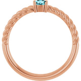 14K Gold Round Natural Blue Zircon Rope Solitaire Ring - Rose Gold - view 7
