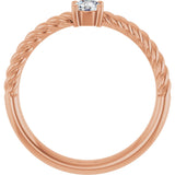 14K Gold Round Natural White Sapphire Rope Solitaire Ring - Rose Gold - view 7