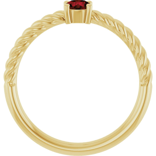 14K Gold Round Natural Mozambique Garnet Rope Solitaire Ring - Yellow Gold - view 7