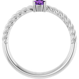 14K Gold Round Natural Amethyst Rope Solitaire Ring - White Gold - view 6