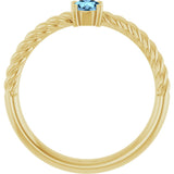 14K Gold Round Natural Aquamarine Rope Solitaire Ring - Yellow Gold - view 7
