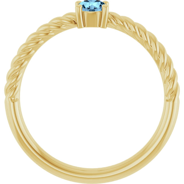 14K Gold Round Natural Aquamarine Rope Solitaire Ring - Yellow Gold - view 7