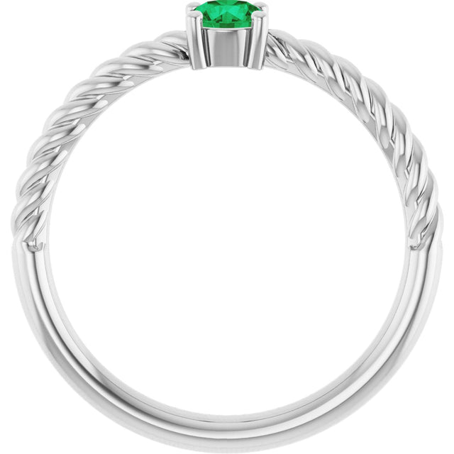 14K Gold Round Lab-Grown Emerald Rope Solitaire Ring - White Gold - view 7
