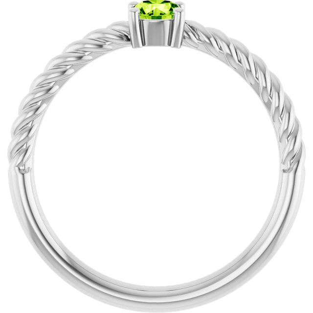 Platinum Round Natural Peridot Rope Solitaire Ring - view 7