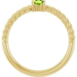 14K Gold Round Natural Peridot Rope Solitaire Ring - Yellow Gold - view 6