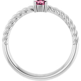 14K Gold Round Natural Pink Tourmaline Rope Solitaire Ring - White Gold - view 7