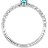 14K Gold Round Natural Blue Zircon Rope Solitaire Ring - White Gold - view 6