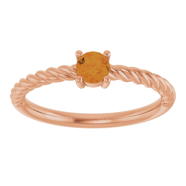 14K Gold Round Natural Citrine Rope Solitaire Ring - Rose Gold - view 8